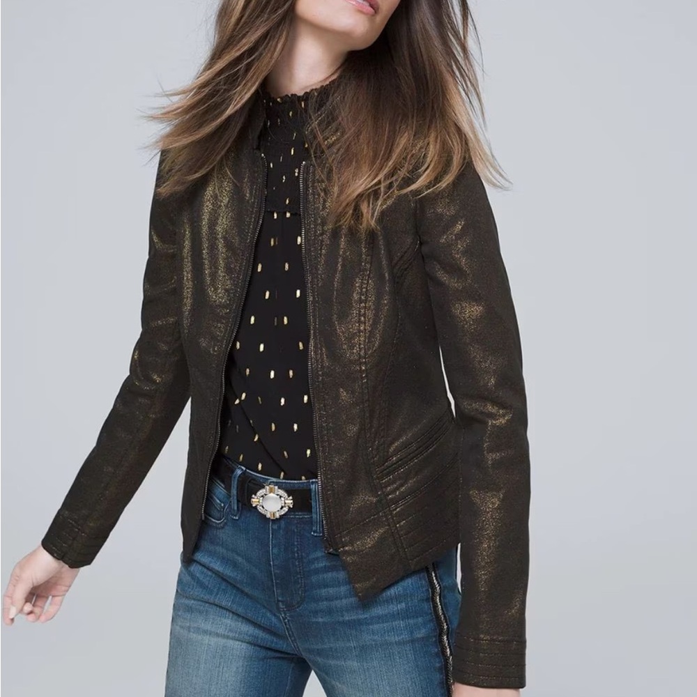 NWT Black House White Market Gold Coated Foil Band Motorcycle Jacket